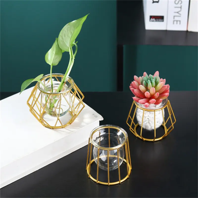 Vaso geometrico metallo porta piante accessori decorazione per la casa moderno ferro arte vetro vaso terrario idroponico pianta fiore