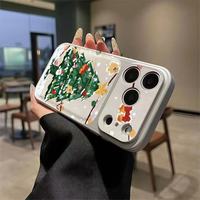 Coque de téléphone portable en cuir motif sapin de Noël, coque arrière blanche Corning pour iPhone 16 12 15 17 Air 18 Pro Max