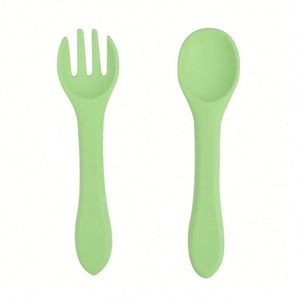 Cuchara y Tenedor Redondos y Suaves de Silicona de Grado Alimenticio, Ecológicos, Libres de BPA, con Logotipo Personalizado Moderno, para la Alimentación de Niños - Product Image 1