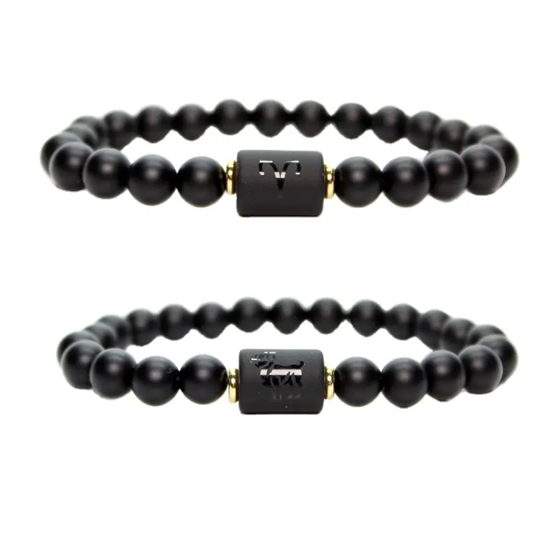 Twelve constellations black agate stretch bracelet hot natural stone beads bracelet men and women