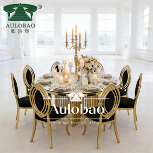 Juego de Mesa de Comedor Moderno con Cubierta de Vidrio Regular, Acero Inoxidable, 8 Sillas Metálicas, Mesa para Bodas - Product Image 2