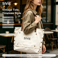 Tas Tote Kanvas Kustom, Tas Selempang Katun Vintage dengan Rivet dan Pinggiran Berumbai, Kapasitas Besar, Dapat Digunakan Kembali, Ramah Lingkungan, Tas Belanja