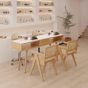 Modern <b>Simple</b> Multi-functional Cream Wind Nail Chair Set Economy Single and Double Light Luxury Network Red Ins Nail <b>Desk</b> - Product Image 3