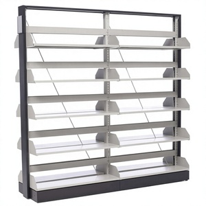 Library Furniture 4-layers Double Side Bookshelf Metal Bookrack Height-<b>Adjustable</b> Bookcases for Students Display Racks - Product Image 2