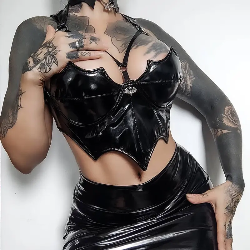 Gothic Quần Áo Màu Đen Camis Phụ Nữ Punk Grunge Không Tay Sexy Halter Hollow Trong Y2K Crop Top Đối Với Phụ Nữ