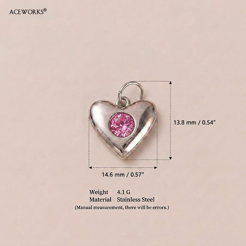 Pink Gem Heart Charm