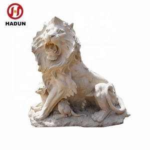 รูปปั้นสิงโตหินอ่อนสีขาวธรรมชาติสไตล์ตะวันตกสำหรับภายนอกอาคาร - Product Image 6