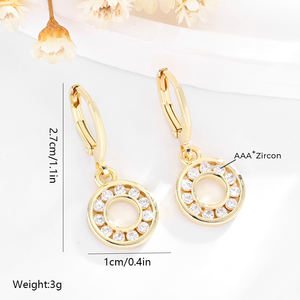 2025 nouveau pendentif rond fin de haute qualité 14k cuivre plaqué or incrusté Zircon usure quotidienne boucles d'oreilles en laiton bijoux pour femmes - Product Image 4