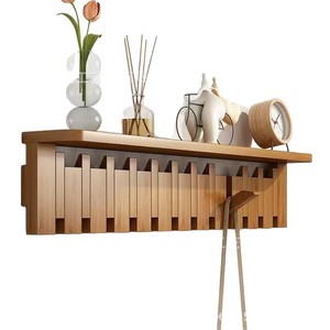 Wooden <b>Wall</b> <b>Mounted</b> Coat Rack Piano Key Style With <b>Shelf</b> For Entryway And Foyer Storage Organizer Easy Install - Product Image 5