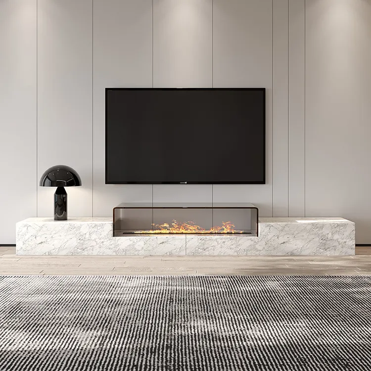 Mueble moderno para sala de estar, mueble de mármol natural con tapa de cristal rectangular para tv, estilo lujoso