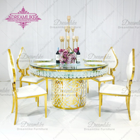 Table à gâteau en acier inoxydable avec pendentif en verre double couche, design moderne, pour banquets, mariages, hôtels, durable
