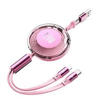 Câble USB-C rétractable 2-en-1 avec charge PD 27W, en cuivre pur, magnétique et lumineux pour téléphone portable 1,2 m