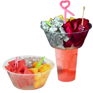 Conjunto de 5 em 1: Tigelas Plásticas de 500ml para Frutas e Lanches, Estilo Parede Simples, 90mm de Diâmetro, para Levar, com Canudos e Garfos - Product Image 1