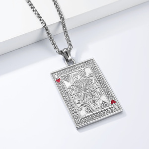 King&Queen yunnique hip-hop style full diamond playing card heart K pendant <b>titanium</b> steel pendant plated with 18K - Product Image 4
