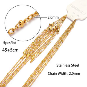 Chaîne de collier en acier inoxydable plaqué or, chaîne plate, chaîne de type curb, chaîne de type box, 1,2 mm, 1,5 mm, 2 mm, résistante à la décoloration, étanche - Product Image 5