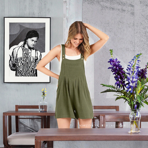 Combinaison décontractée sans manches pour femme en polyester/coton tricoté vert olive, col carré, taille naturelle, coupe ample, longueur genou - Product Image 2