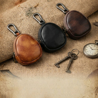 Porte-monnaie multifonctionnel portable en cuir véritable fait main, vintage, avec fermeture éclair antivol et crochet de suspension pour ceinture