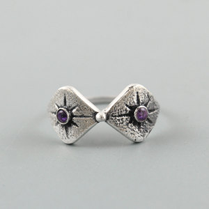 Anillo de Plata de Ley 925 con Amatista, Engaste de Bisel, Patrón de Estrella Geométrica, Anillo Bohemio con Piedra Preciosa, Unisex - Product Image 2