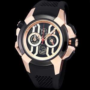 Montre de sport chic de qualité 5A, rose gold, acier plaqué rose gold, chronographe squelette, bracelet en caoutchouc noir, montre de luxe pour homme - Product Image 2