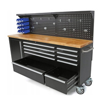 Boîte à outils robuste de 84 pouces à 10 tiroirs, chariot à outils roulant avec plan de travail en bois de caoutchouc massif, chariot à outils industriel, vente en gros OEM