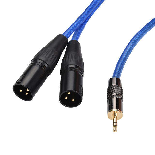 3.5mm to Dual XLR Male Cable TRS to 2 XLR Male Y Splitter Audio Cord Blue Braided Mixer Microphone Wire