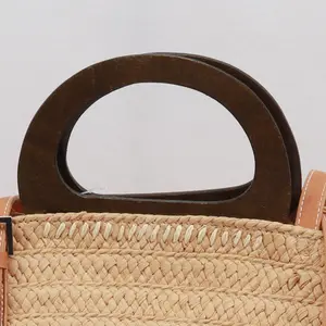 Factory Customized Machine Woven Paper Straw Bag Women's Shoulder Portable Beach Bag Wooden Handle Leisure Vacation Tote Bag