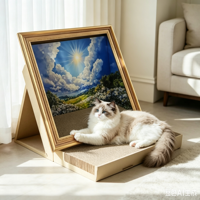 Griffoir pour chat en carton ondulé, design toile de fond peinte à l'huile, cadre photo, toile remplaçable, jouet à gratter pour animaux de compagnie