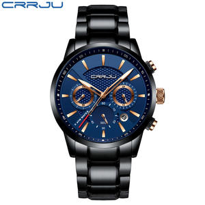 Montre à quartz pour homme CRRJU 2212 classique, fabriquée en Chine, bracelet en acier inoxydable, chronographe <span class=keywords><strong>24</strong></span> <span class=keywords><strong>heures</strong></span>, étanche, montre-bracelet pour affaires - Product Image 3