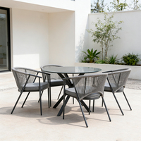 Table de salle à manger ronde Homful pour patio, base en tube métallique, plateau en verre imprimé givré de 5 mm, mobilier de jardin, bistrot, café en plein air
