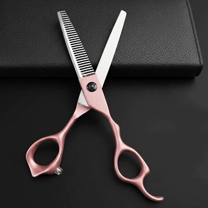 Tijeras de peluquería profesionales Solingen de acero inoxidable 6Cr13, delgadas, para entresacar, con logo, de 6 pulgadas, 3 cuchillas, juego negro y rosa, para corte en caliente. - Product Image 2