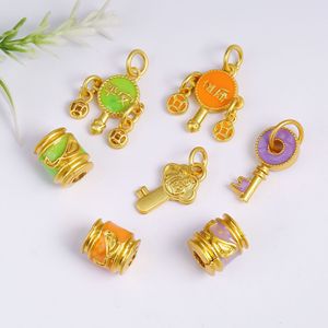 Colgante de aleación con diseño de barril y cuentas, con esmalte dorado y efecto de goteo de aceite, símbolo de paz y salud, accesorio de joyería DIY para pulseras y collares - Product Image 4