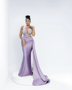 Monospalla sirena taglie forti per ragazze estate <span class=keywords><strong>Sexy</strong></span> lungo damigella d'onore lavanda abiti da damigella d'onore BM613 - Product Image 3