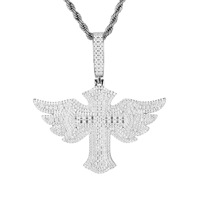 Pendentif en argent 925, ailes d'ange, croix. Vente directe d'usine. Livré avec un certificat.