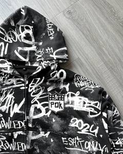 เสื้อมีฮู้ดซิปโลหะเต็มตัวผ้าเฮฟวี่เวทผ้าพิมพ์ลายดิจิทัลมีรอยขาด - Product Image 4