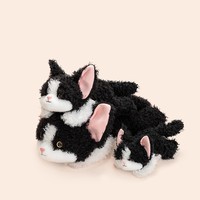 Peluche chat noir et blanc, jouet en peluche doux, poupée en fourrure bouclée, cadeau d'anniversaire, cadeau de fête