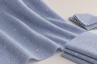 Tissu tricoté en tweed bleu clair avec broderie de perles et de paillettes, rayures verticales argentées perlées, pour vêtements de luxe pour femmes, manteaux et costumes