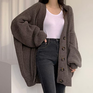 2025 autunno inverno <span class=keywords><strong>Cardigan</strong></span> da donna Chic lavorato a maglia tinta unita ampio maglione Plus Size cappotto stile coreano Casual Chic spesso lungo - Product Image 2