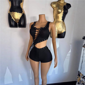 Sexy Irregular Bandage Patchwork Rompers <strong>Woman</strong> Hollow-out Sleeveless Backless Jumpsuits Female Streetwear <strong>Overalls</strong> - Product Image 2