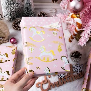 Pink Rocking Horse Christmas Wrapping <b>Paper</b> 46.8 Square Feet Coated Metallic Foil Eco-Friendly Gift Wrap For Holiday - Product Image 4