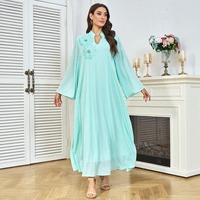 Robe longue élégante et sexy en mousseline de soie, ornée de diamants naturels, à manches longues, coupe ample, pour banquets ethniques du Moyen-Orient et bals.