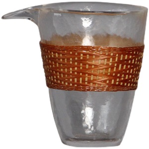 Bamboo Woven Lead-Free Glass Fair Cup Teardrop Shape Heat Resistant Tea Dispenser Asian Zen Style For Tea Ceremony - Product Image 5