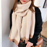 Écharpe longue en soie à carreaux pour femme, nouvelle collection hiver, style européen et américain, châle chaud effet cachemire avec pompons, écharpe épaisse anti-froid pour le cou
