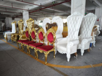 Location de canapé de mariage Golden Hotel Chine, canapé royal antique à dossier haut, chaises de trône pour pédicure, roi et reine