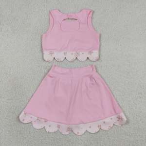 ชุดเด็กผู้หญิง GSD3321 rts Little Active Girl สีชมพูอ่อน ลายตารางหมากรุก แต่งขอบหยัก ชุดขายส่ง เสื้อแขนกุด กระโปรงโยคะ - Product Image 5