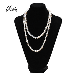 Shell Pearl Beaded Chain <strong>Long</strong> <strong>Necklace</strong> Hanging Iced Out Stainless Steel Cross Charms Rapper Jewelries - Product Image 1