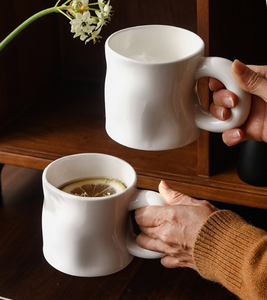 <b>Large</b> Quantity Customizable Unique Wavy Ceramic Coffee <b>Mug</b> Solid White Irregular Body Eco-Friendly Dishwasher Microwave Safe - Product Image 2