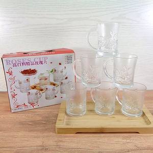 Ensemble de 6 tasses à eau en verre givré à motif de rose, réutilisables, pour café, thé, lait, avec poignée, vaisselle élégante - Product Image 4
