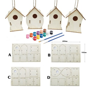 Set di giocattoli per la casa degli uccelli in legno creativo dipinto a mano Graffiti nido d'uccello ciondolo in legno bambini assemblati fai da te nido d'uccello dipinto - Product Image 2
