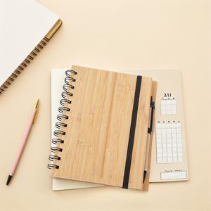 Sprial Eco Recycled Paper With Logo Hard Cover Bamboo Cover Notebook With Pen Holder - Product Image 3