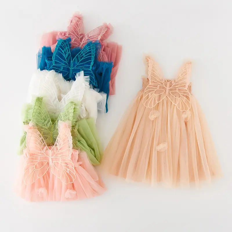 Summer Girl Kawaii Angel Wing Fairy Puffy Dress Toddler Kid New Mesh Sling Princess Dress for Girls Birthday Party Dresses